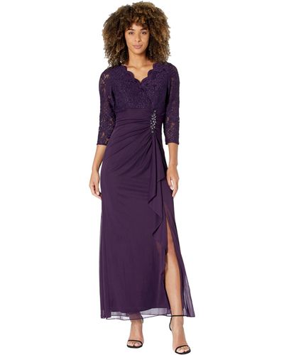 Alex Evenings Long A-line Empire Waist Dress With Surplice Neckline - Purple