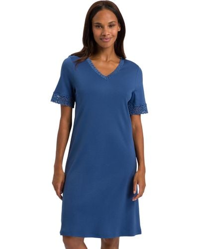 Hanro Moments Short Sleeve Nightgown 100 Cm - Blue