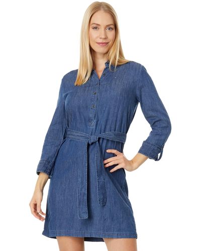 Tommy Hilfiger Popover Chambray Dress With Belt - Blue