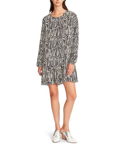Betsey Johnson Abstract Zebra Printed Rayon Challis Flounce Hem Dress - Gray
