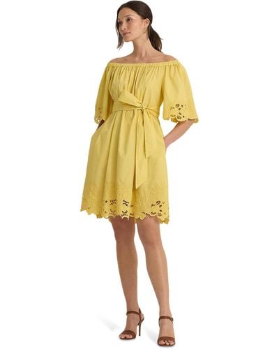 Lauren by Ralph Lauren Eyelet Cotton Off-the-shoulder Dress - Yellow