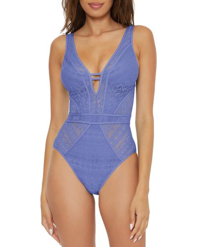 Becca Color Play Crochet Plunge One Piece - Blue