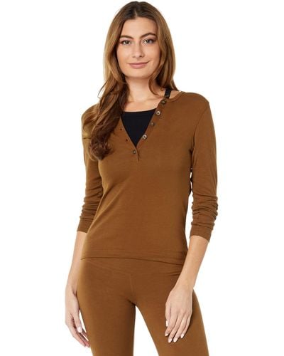 Hard Tail Long Sleeve Henley Tee - Brown