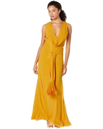 BCBGMAXAZRIA Twist Front Fringe Gown - Yellow