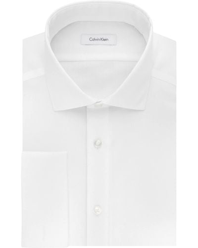 Calvin Klein Dress Shirt Slim Fit Non Iron Solid French Cuff - White