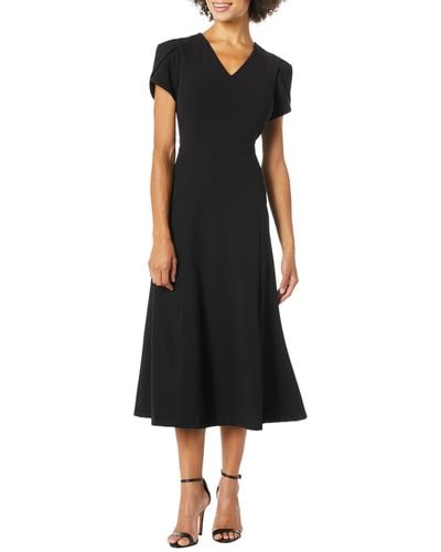 Calvin Klein V-neck Short Sleeve Midi Dress - Black