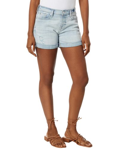 7 For All Mankind Mid Roll Shorts In Broken Twill Coco Prive - Blue