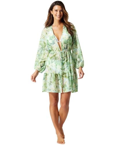 Tommy Bahama Paradise Fronds Open Front Tunic - Green