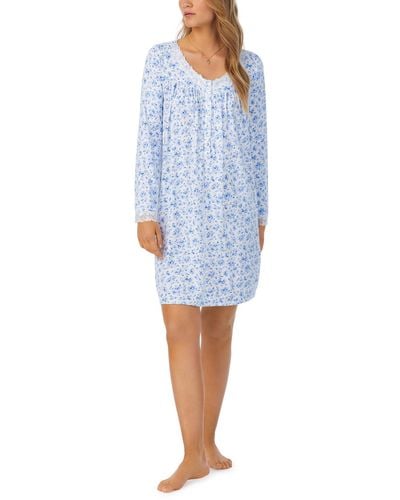 Eileen West Sweater Knit Long Sleeve Short Gown - Blue