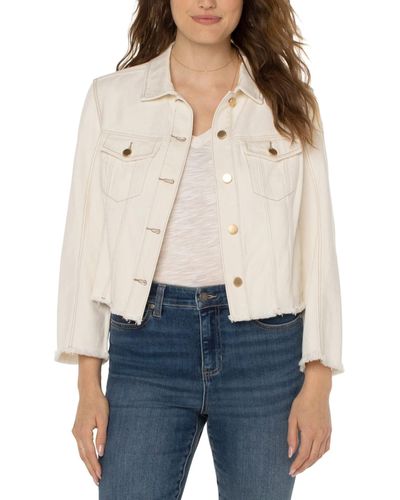 Liverpool Los Angeles Trucker Jacket With Fray Hem And Wide Sleeve - White