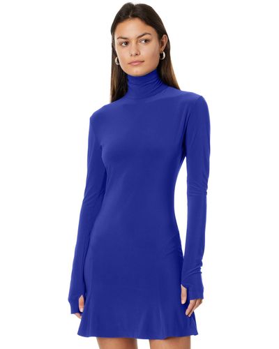 Norma Kamali Long Sleeve Turtle Fishtail Mini Dress - Blue