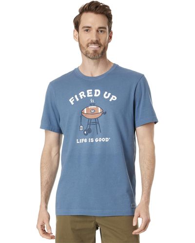 Life Is Good. Fired Up Grill Short Sleeve Crusher Tee - Blue