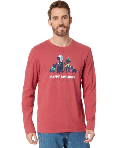 Life Is Good. Happy Pawliday Pups Long Sleeve Crusher Tee - Red
