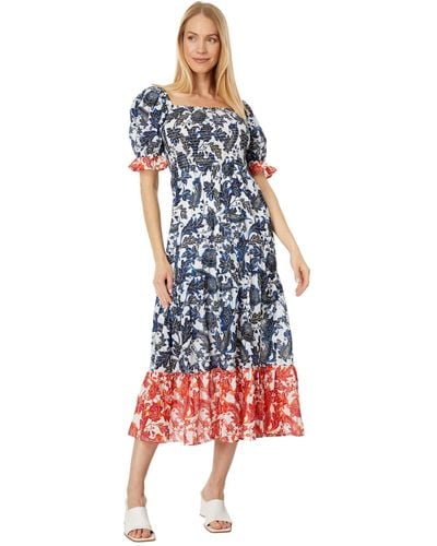 Tommy Hilfiger Puff Sleeve Floral Maxi Dress - Blue