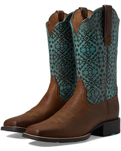 Ariat Round Up Wide Square Toe Western Boots - Brown