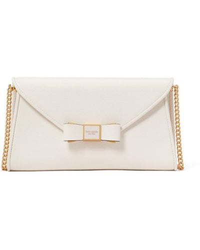 Kate Spade Morgan Bow Embellished Saffiano Leather Envelope Flap Crossbody - White