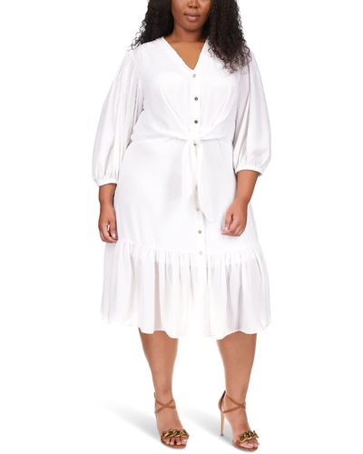 MICHAEL Michael Kors Plus Size Pinstripe Tie Midi Dress - White