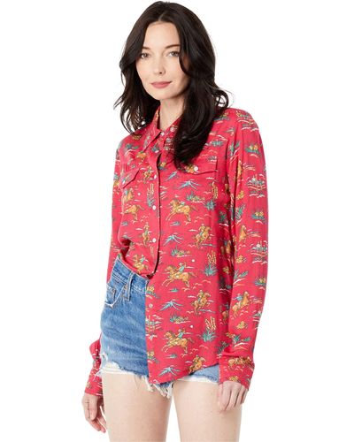 Roper Red Western Blouse W/ All Over Western Print