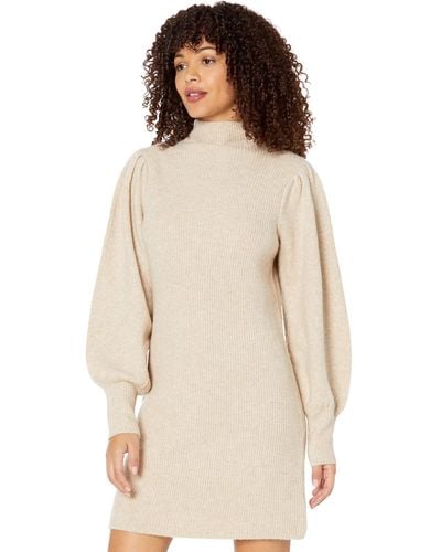 Madewell Mock Neck Puff Sleeve Mini Sweaterdress - Natural
