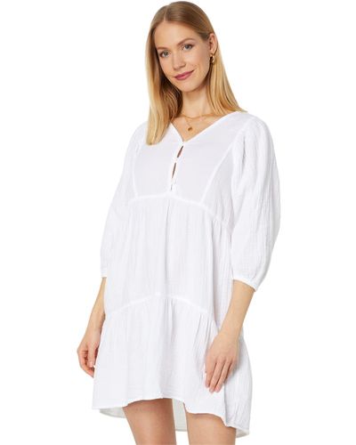 Mod-o-doc Double Layer Gauze 3/4 Sleeve Boho Tiered Dress - White