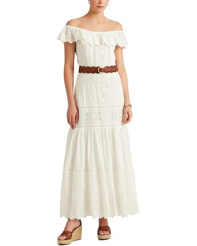Lauren by Ralph Lauren Eyelet Off-the-shoulder Cotton Dress - White