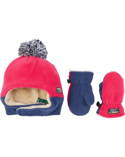 L.L. Bean Mountain Classic Fleece Hat And Mitten Set - Red