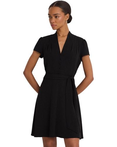 Lauren by Ralph Lauren Belted Georgette Short-sleeve Dress - Black