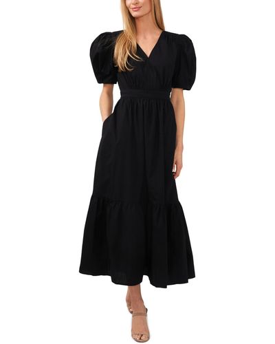 Cece Cotton Poplin Short Puff Sleeve Maxi Dress - Black
