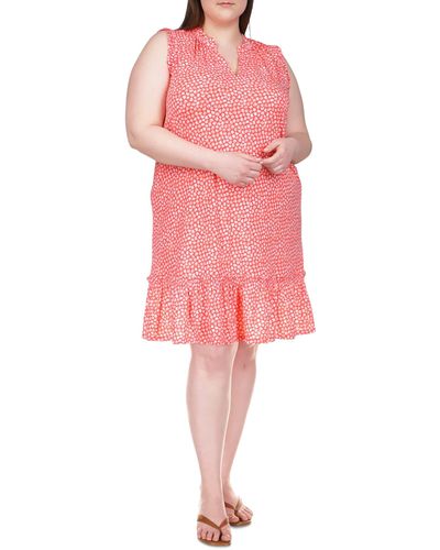 MICHAEL Michael Kors Plus Size Minipalm Ruffle Neck Tank Dress - Pink