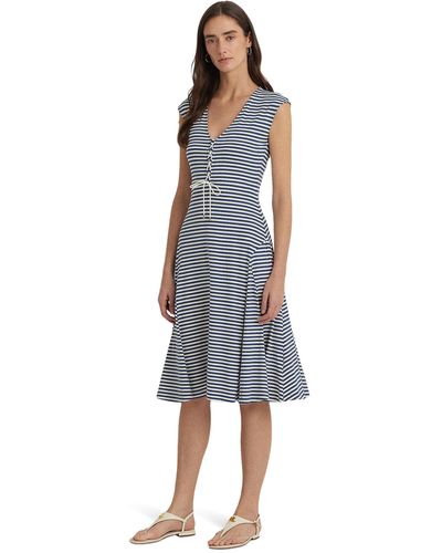 Lauren by Ralph Lauren Striped Cotton-blend-jersey Dress - Blue