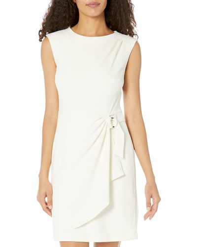 DKNY Sleeveless Faux Wrap Dress With Hardware - White