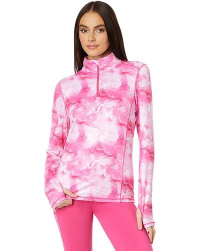 Hot Chillys Micro-elite Chamois Printed Zip-t - Pink