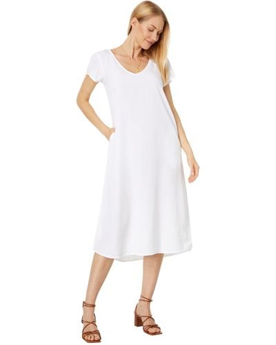 Mod-o-doc Stone Wash V-neck Dress With Removable Belt - White