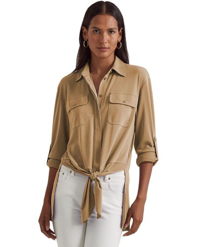 Lauren by Ralph Lauren Tie-front Stretch Jersey Shirt - Brown