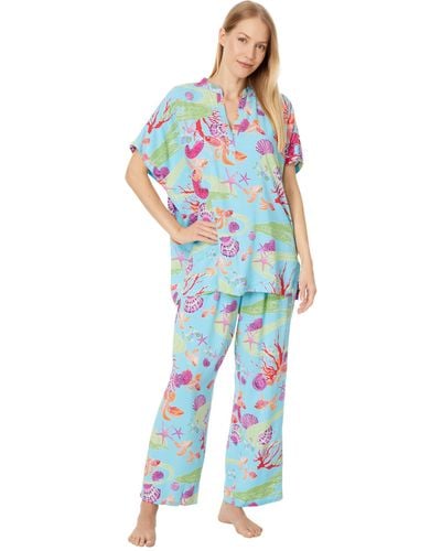 N By Natori Coral Reef Pullover Pj Set - Blue