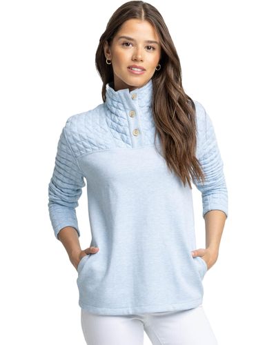 Southern Tide Long Sleeve Kelsea Quilted Heather Pullover - Blue