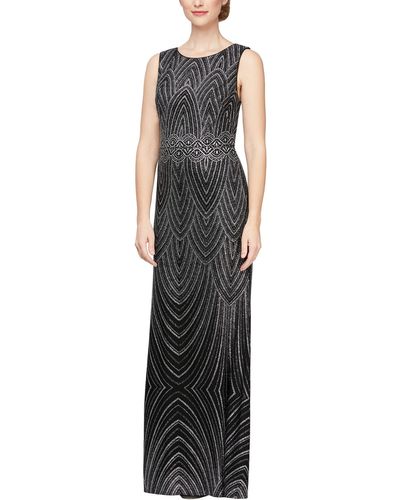 Alex Evenings Long Sleeveless Dress With Patterned Glitter Detail - Black