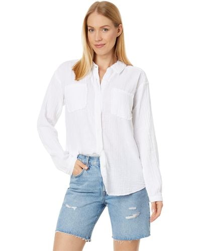 Mod-o-doc Double Layer Gauze Long Sleeve Flowy Button-up Shirt - White