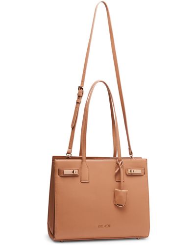 Anne Klein Triple Compartment Minimal Tote With Double Turnlock - Brown