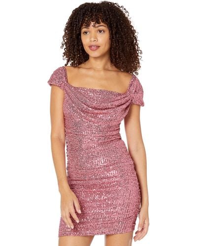 Bebe Sequin Drapery Ruched Dress - Pink