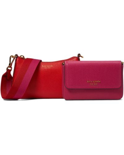 Kate Spade Double Up Color-blocked Saffiano Leather Double Up Crossbody - Red