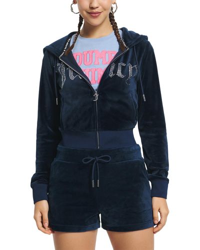 Juicy Couture Classic Juicy Hoodie With Front Bling - Blue
