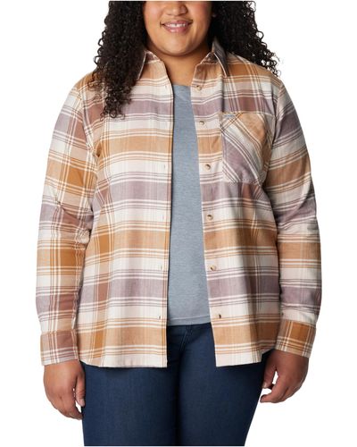 Columbia Plus Size Calico Basin Flannel Long Sleeve Shirt - Brown