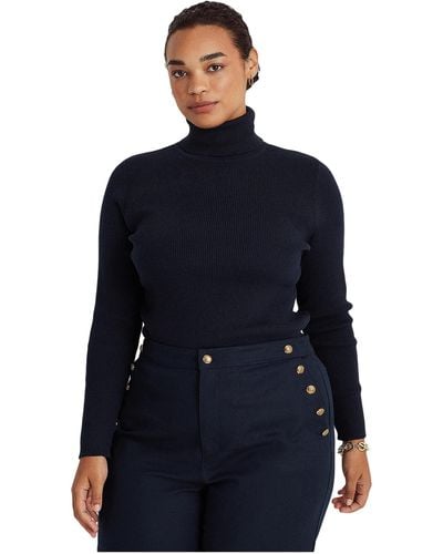 Lauren by Ralph Lauren Plus-size Ribbed Turtleneck Sweater - Black