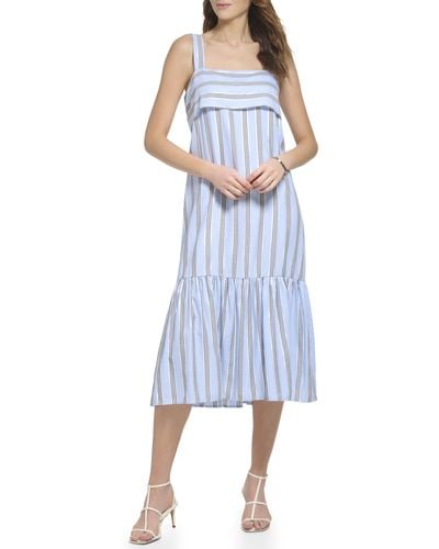 DKNY Sleeveless Lurex Stripe Dress - Blue