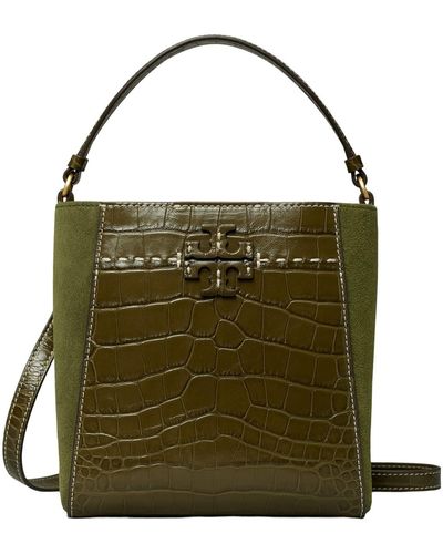 Tory Burch Mcgraw Embossed Small Bucket Bag - Green