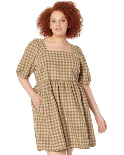Madewell Plus Square-neck Puff-sleeve Dress In Gingham Seersucker - Green