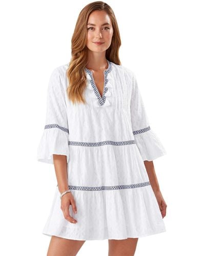 Tommy Bahama Cotton Clip Embellished Tier Dress - White