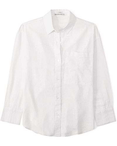 Abercrombie & Fitch Oversized Linen Resort Shirt - White