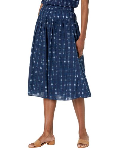 Madewell Pull-on Midi Skirt In Shibori Indigo Plaid - Blue